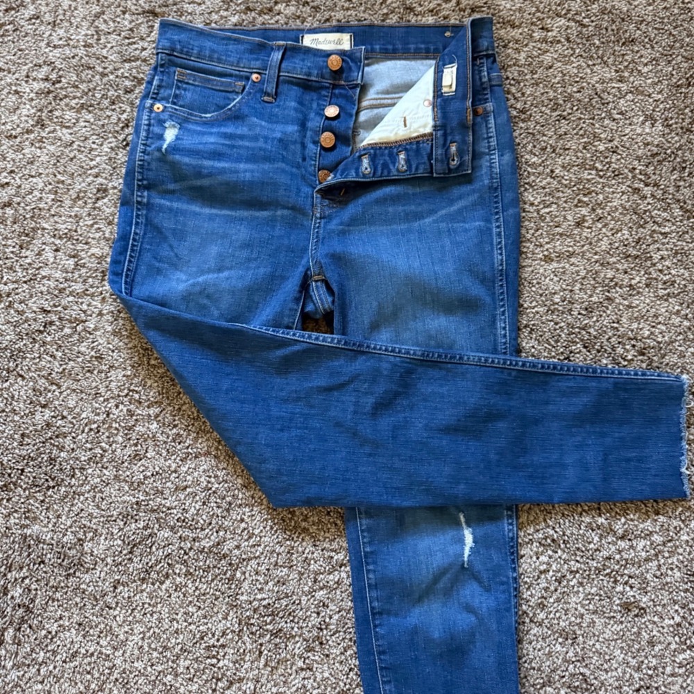 Madewell 10 High-Rise Skinny Jeans Blue Button Fly Distressed J7914 Womens 28 - Picture 9 of 13